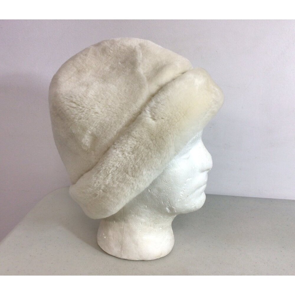 Vintage Shearling Hat Lambskin Leather Faux Fur Mens Large